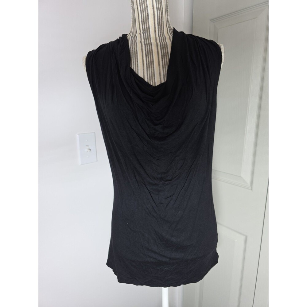 Bisou Bisou Black Sleeveless Top Size Large Drape Neck